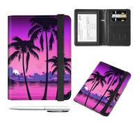 Passport and Vaccine Card Holder Combo,Passport Holder Passport Wallet,Black Leather Travel Documents Organizer Protector,with RFID Blocking,for Women and Men,Credit Card, Palm Trees Sunset Tropical