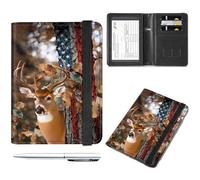 Passport and Vaccine Card Holder Combo,Passport Holder Passport Wallet,Black Leather Travel Documents Organizer Protector,with RFID Blocking,for Women and Men,Credit Card, American Deer Flag