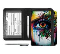 Passport and Vaccine Card Holder Combo, PU Leather RFID Blocking Passport Holder Cover Case for Women, Travel Passport Wallet Leather Case with Elastic Band, with Pen, Eye with Flowers, Rfid Wallet
