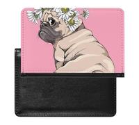 Passport and Vaccine Card Holder Flower Pug Dog Passport Cover Documents Organizer Protector