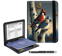 Passport and Vaccine Card Holder,RFID Blocking Personalized Passport Holder PU Leather Passport Cover Wallet Vaccine Card Slot Organizer for Women Men Travel (W/Pen)-Birds Sitting on Tree, Birds