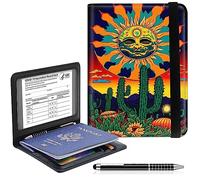 Passport and Vaccine Card Holder,RFID Blocking Personalized Passport Holder PU Leather Passport Cover Wallet Vaccine Card Slot Organizer for Women Men Travel (W/Pen)-Mexican un Cacti Field, Mexican un