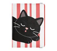 Passport Card Holder leather Passport Case Black Cat Red Pink Stripe