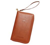 Passport Case 7.5x4.5x1 PU Leather Passport Holder with Zipper & Handle Classified Storage for Travel Women Men, Brown