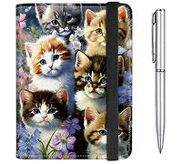 Passport Case and CDC Vaccine Card Holder Combo Plus a Pen, Cats Family, Modern