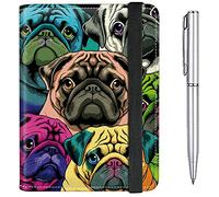 Passport Case and CDC Vaccine Card Holder Combo Plus a Pen, Color Pugs, Modern