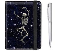 Passport Case and CDC Vaccine Card Holder Combo Plus a Pen, Dance Skull, Modern