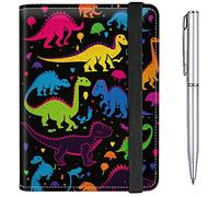 Passport Case and CDC Vaccine Card Holder Combo Plus a Pen, Dinosaurs Colorful, Modern