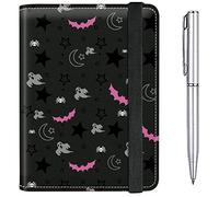 Passport Case and CDC Vaccine Card Holder Combo Plus a Pen, Gothic Skull Moon Stars Bat, Modern
