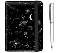 Passport Case and CDC Vaccine Card Holder Combo Plus a Pen, Moon Star, Modern
