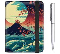Passport Case and CDC Vaccine Card Holder Combo Plus a Pen, Mount Fuji Sakura Butterfly, Modern