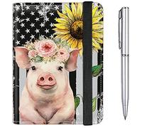 Passport Case and CDC Vaccine Card Holder Combo Plus a Pen, Pig Flag Sunflower, Modern