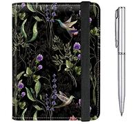 Passport Case and CDC Vaccine Card Holder Combo Plus a Pen, Wild Flower Hummingbird, Modern