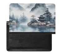 Passport Cover Leather Passport Protector Black Cats Travel Document Holder Cover Travel Essentials for Women Men, Asian Landscape Painting, One Size