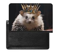 Passport Cover Leather Passport Protector Black White Polka Dots Travel Document Holder Cover Travel Essentials for Women Men, crown with hedgehog, One Size