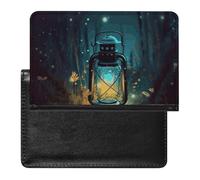 Passport Cover Leather Passport Protector Blue Heart Travel Document Holder Cover Travel Essentials for Women Men, Fireflies and Lantern, One Size