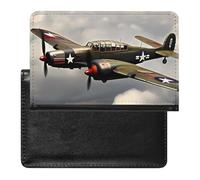 Passport Cover Leather Passport Protector Blue Heart Travel Document Holder Cover Travel Essentials for Women Men, World War 2 Aircraft Airplane, One Size