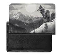 Passport Cover Leather Passport Protector Blue Sea Sailboat Travel Document Holder Cover Travel Essentials for Women Men, Snow Mountain Lone Wolf, One Size