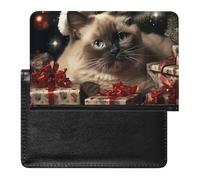Passport Cover Leather Passport Protector Cartoon Blue Mushroom Travel Document Holder Cover Travel Essentials for Women Men, Christmas Siamese Cat, One Size