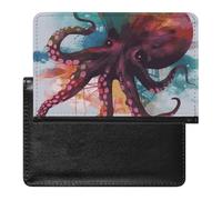 Passport Cover Leather Passport Protector Cartoon Flamingo Travel Document Holder Cover Travel Essentials for Women Men, Abstract Colorful Octopus, One Size