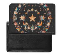 Passport Cover Leather Passport Protector Cat Pattern Travel Document Holder Cover Travel Essentials for Women Men, Gorgeous stars and moon, One Size