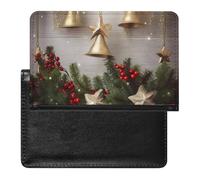 Passport Cover Leather Passport Protector Classic Movie Clapboard Black Travel Document Holder Cover Travel Essentials for Women Men, Christmas Tree and Bells, One Size