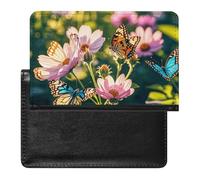 Passport Cover Leather Passport Protector Cute Squirrels Travel Document Holder Cover Travel Essentials for Women Men, Butterflies and Blooms, One Size