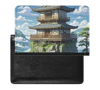 Passport Cover Leather Passport Protector Dolphins in Love Travel Document Holder Cover Travel Essentials for Women Men, Japanese architecture, One Size