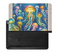 Passport Cover Leather Passport Protector Dolphins in Love Travel Document Holder Cover Travel Essentials for Women Men, Colorful jellyfish, One Size