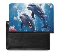 Passport Cover Leather Passport Protector Dolphins in Love Travel Document Holder Cover Travel Essentials for Women Men, Dolphins in Love, One Size