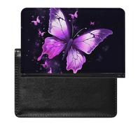 Passport Cover Leather Passport Protector Eerie Scary Skull Travel Document Holder Cover Travel Essentials for Women Men, butterfly purple, One Size