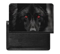 Passport Cover Leather Passport Protector Eerie Scary Skull Travel Document Holder Cover Travel Essentials for Women Men, Black Red Eyed Wolf, One Size