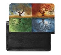 Passport Cover Leather Passport Protector Four Season Tree of Life Travel Document Holder Cover Travel Essentials for Women Men, Four Season Tree of Life, One Size