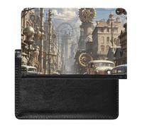 Passport Cover Leather Passport Protector Gingerbread Small Home Travel Document Holder Cover Travel Essentials for Women Men, Steampunk City, One Size