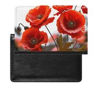 Passport Cover Leather Passport Protector Glow in The Dark Solar System Planet Travel Document Holder Cover Travel Essentials for Women Men, Poppy Flowers Vivid Petals, One Size