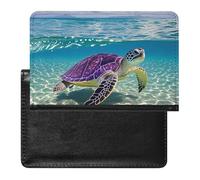 Passport Cover Leather Passport Protector Halloween Black Cats Pumpkin Travel Document Holder Cover Travel Essentials for Women Men, Hawaii with purple sea turtle, One Size