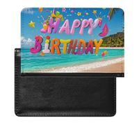 Passport Cover Leather Passport Protector Hammerhead Shark Scans The Ocean Travel Document Holder Cover Travel Essentials for Women Men, Happy birthday on the beach, One Size