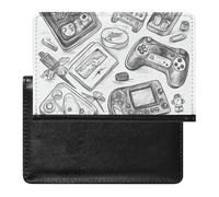Passport Cover Leather Passport Protector Human Skull Pink Flowers Travel Document Holder Cover Travel Essentials for Women Men, Monochrome Sketch Style Gaming, One Size