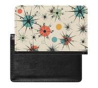 Passport Cover Leather Passport Protector Human Skull Pink Flowers Travel Document Holder Cover Travel Essentials for Women Men, Atomic Stars Retro Pattern, One Size