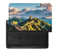 Passport Cover Leather Passport Protector Jet Fighter Travel Document Holder Cover Travel Essentials for Women Men, The Great Wall of China, One Size