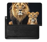 Passport Cover Leather Passport Protector Monster Truck Black Sky Lightning Roar Travel Document Holder Cover Travel Essentials for Women Men, Mother lion and young lion, One Size