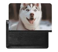 Passport Cover Leather Passport Protector Niagara Falls Travel Document Holder Cover Travel Essentials for Women Men, Husky Piquant Dog, One Size