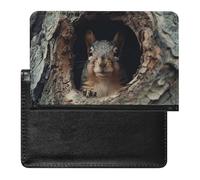 Passport Cover Leather Passport Protector Peach Raspberry Pattern Travel Document Holder Cover Travel Essentials for Women Men, Squirrel in the Tree Hole, One Size