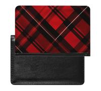 Passport Cover Leather Passport Protector Pink Flower Tropical Plant Travel Document Holder Cover Travel Essentials for Women Men, Red and black plaid, One Size