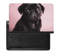 Passport Cover Leather Passport Protector Puppy Dog Travel Document Holder Cover Travel Essentials for Women Men, Cute Black Pug, One Size