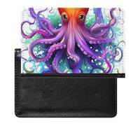 Passport Cover Leather Passport Protector Red And White Snake Travel Document Holder Cover Travel Essentials for Women Men, Colorful Octopus, One Size