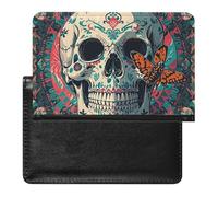 Passport Cover Leather Passport Protector Red Black Spotted Ladybug Travel Document Holder Cover Travel Essentials for Women Men, Skeleton Death Moth, One Size