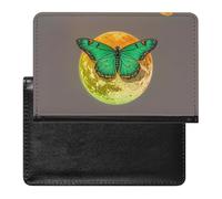 Passport Cover Leather Passport Protector Red Black Spotted Ladybug Travel Document Holder Cover Travel Essentials for Women Men, Sun and Moon Green Moth, One Size