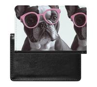 Passport Cover Leather Passport Protector Red Lips Kiss Travel Document Holder Cover Travel Essentials for Women Men, French Bulldog Pink Glasses, One Size