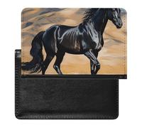 Passport Cover Leather Passport Protector Resin Squirrel Travel Document Holder Cover Travel Essentials for Women Men, Black arabian horse, One Size